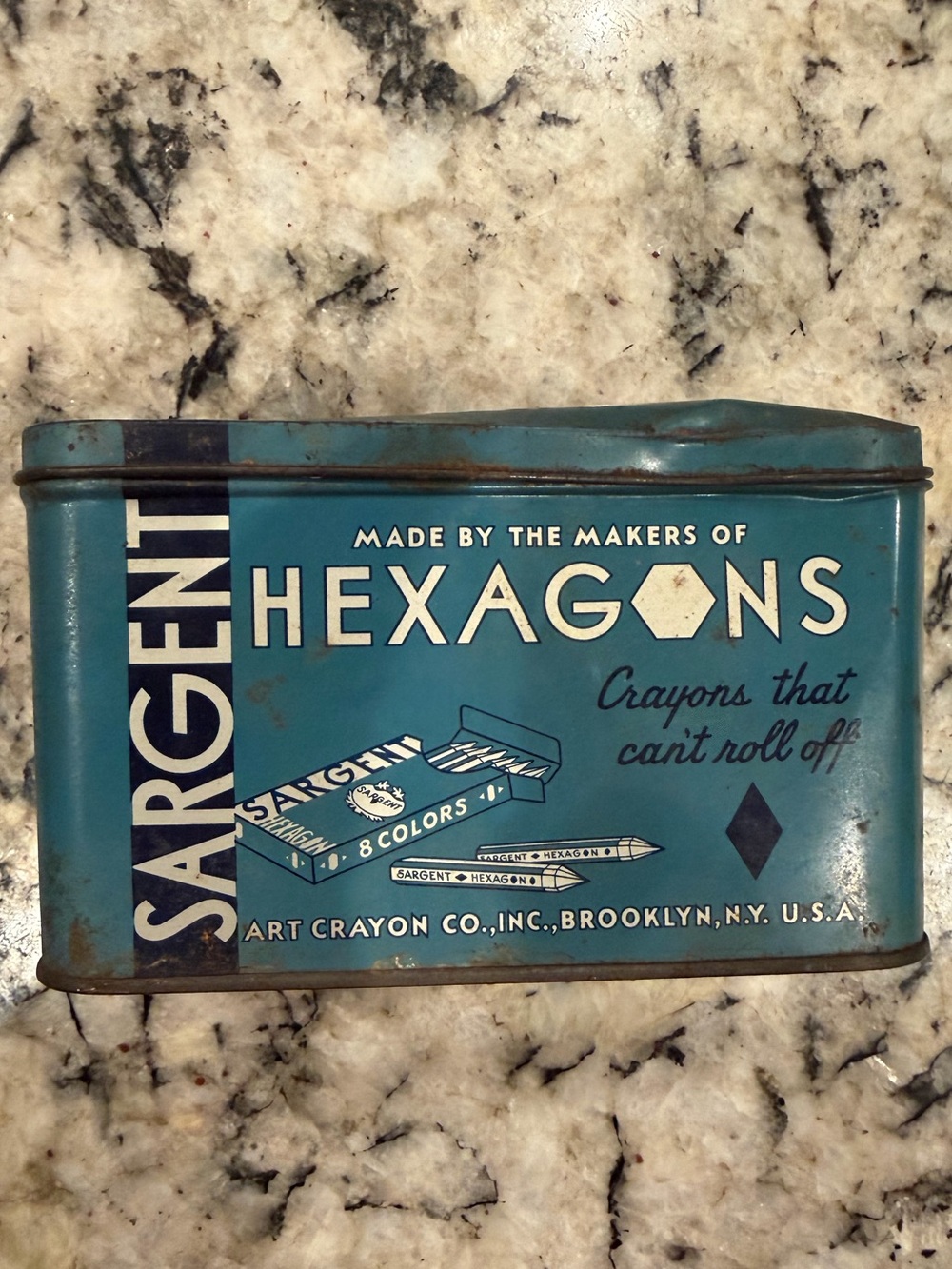 vintage 1930s Sargent Dustless Blackboard Crayon metal tin.